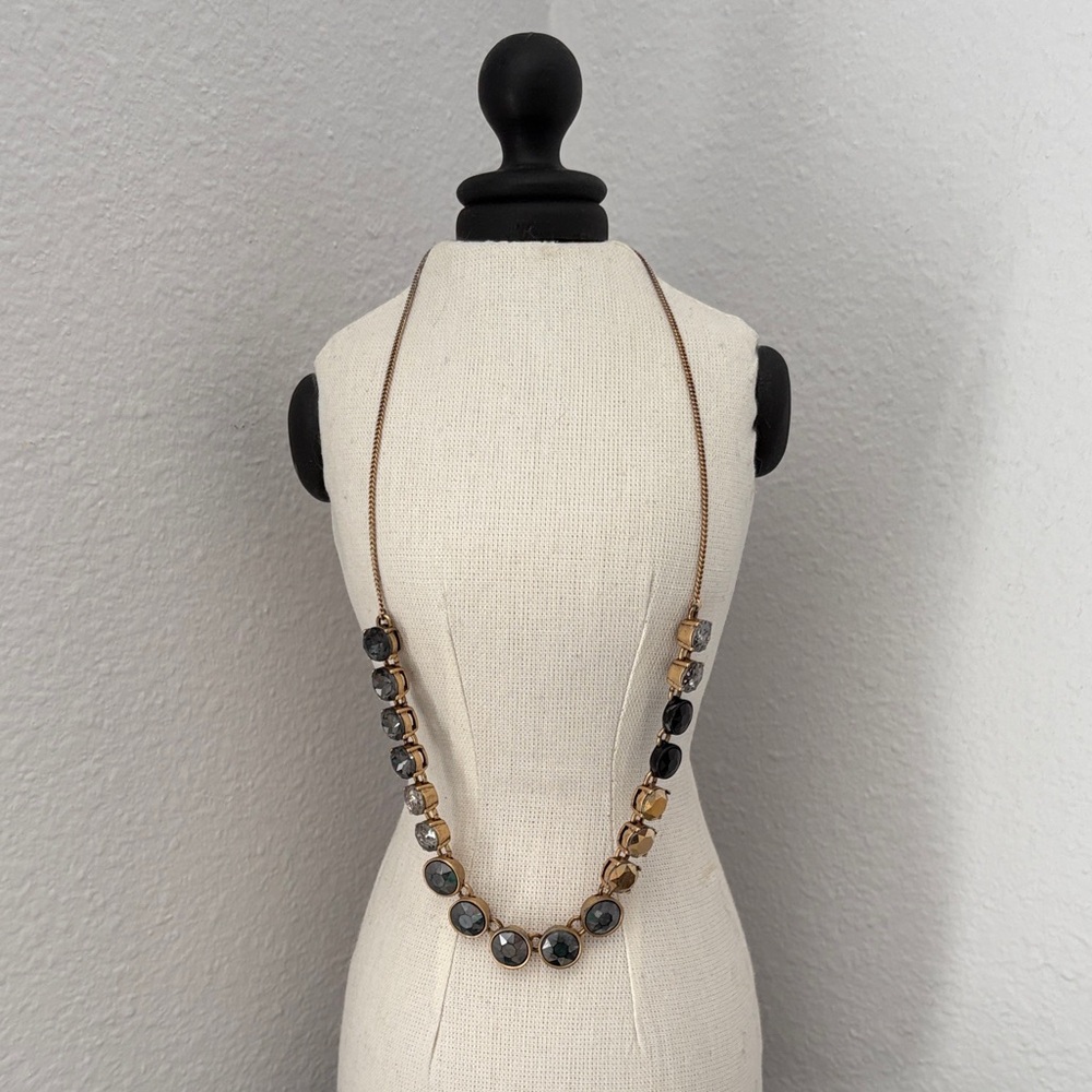 J. Crew Long Grey and Gold Stone Necklace